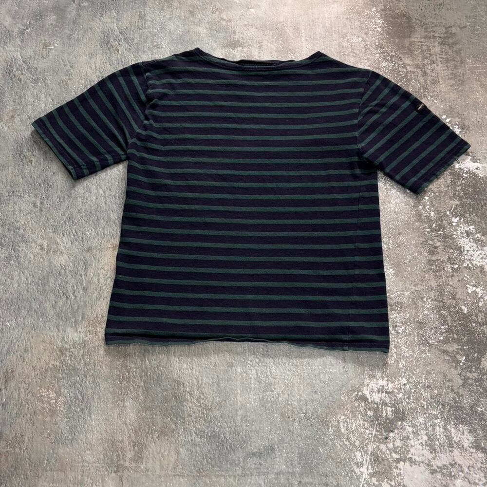 Saint James Wide Neck Short Sleeve Striped Shirt. Green & Blue. Size Small